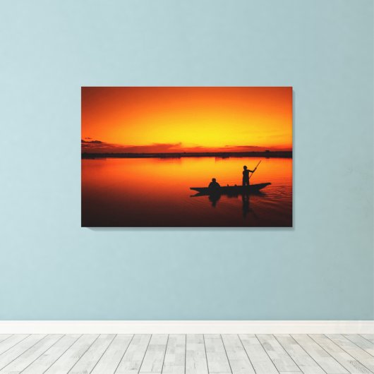 Zonsondergang, Roeiboot Silhouette-16497 Canvas Afdruk (Insitu (Houten vloer))