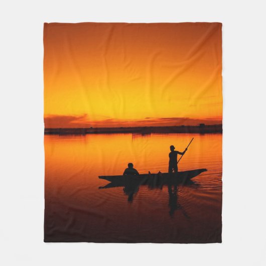 Zonsondergang, Roeiboot Silhouette-16497 Fleece Deken (Voorkant)