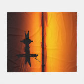 Zonsondergang, Roeiboot Silhouette-16497 Fleece Deken (Voorkant (Horizontaal))