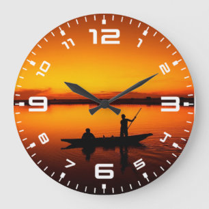 Zonsondergang, Roeiboot Silhouette-16497 Grote Klok