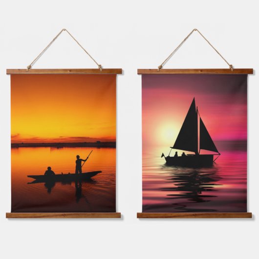 Zonsondergang, Roeiboot Silhouette-16497 Hangend Wandkleed (Dubbel)