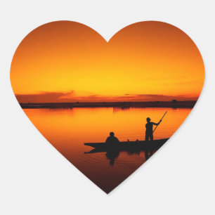Zonsondergang, Roeiboot Silhouette-16497 Hart Sticker