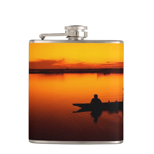 Zonsondergang, Roeiboot Silhouette-16497 Heupfles (Voorkant)