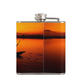 Zonsondergang, Roeiboot Silhouette-16497 Heupfles (Achterkant)