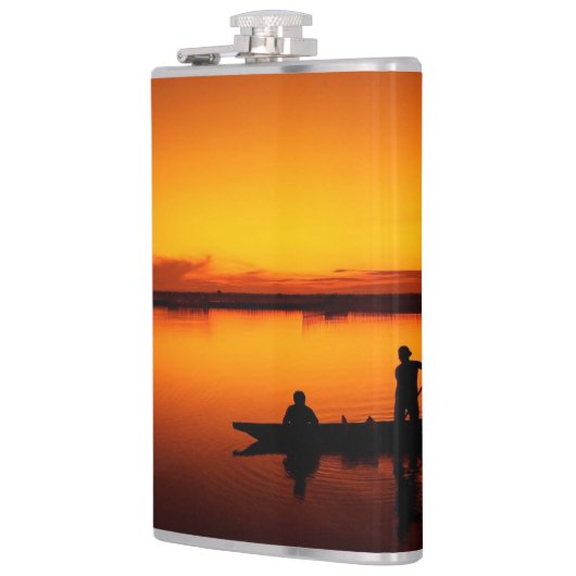 Zonsondergang, Roeiboot Silhouette-16497 Heupfles (Links)