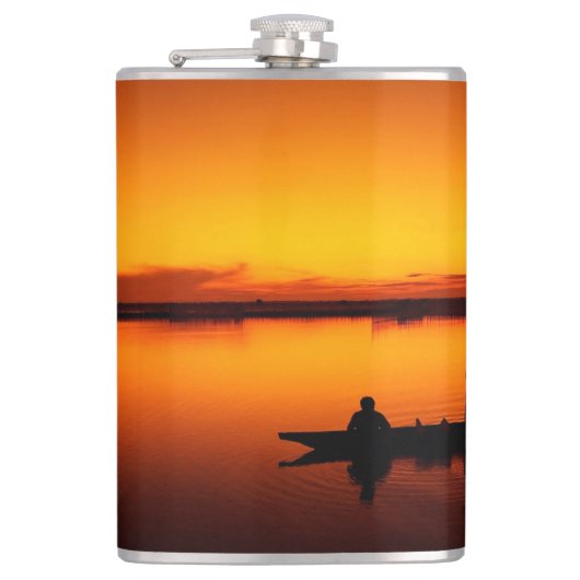 Zonsondergang, Roeiboot Silhouette-16497 Heupfles (Voorkant)