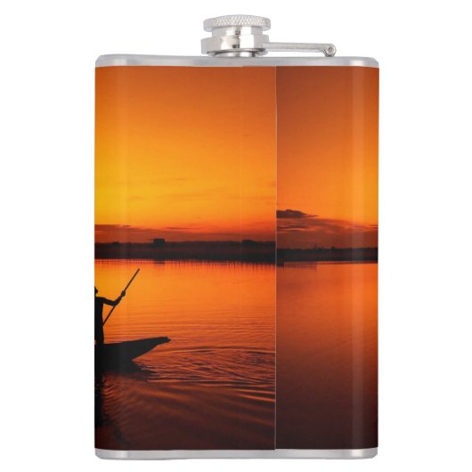 Zonsondergang, Roeiboot Silhouette-16497 Heupfles (Achterkant)