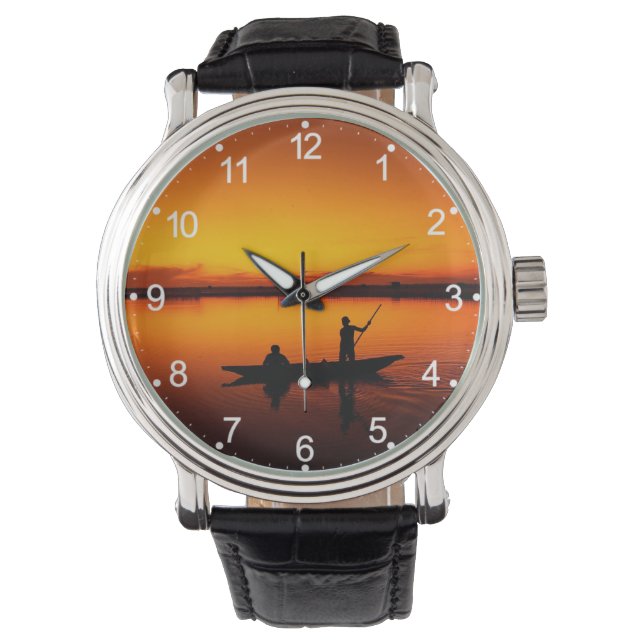 Zonsondergang, Roeiboot Silhouette-16497 Horloge (Voorkant)