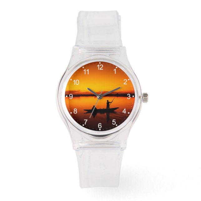 Zonsondergang, Roeiboot Silhouette-16497 Horloge (Voorkant)