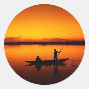 Zonsondergang, Roeiboot Silhouette-16497 Ronde Sticker