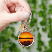 Zonsondergang, Roeiboot Silhouette-16497 Sleutelhanger (Hand)