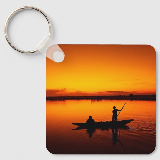Zonsondergang, Roeiboot Silhouette-16497 Sleutelhanger (Voorkant)