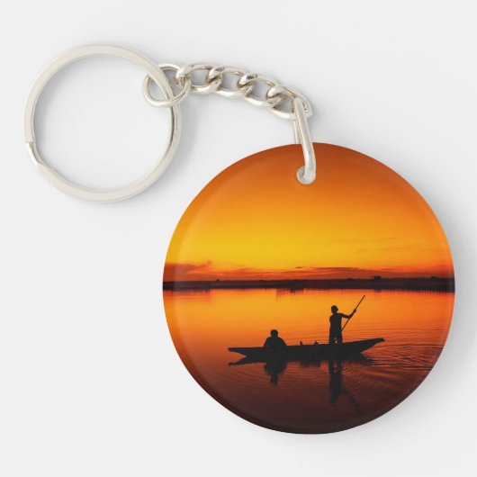 Zonsondergang, Roeiboot Silhouette-16497 Sleutelhanger (Voorkant)