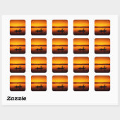Zonsondergang, Roeiboot Silhouette-16497 Vierkante Sticker (Vel)