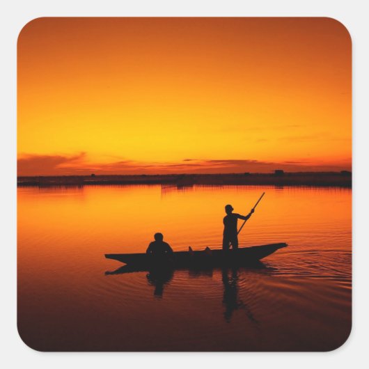 Zonsondergang, Roeiboot Silhouette-16497 Vierkante Sticker (Voorkant)