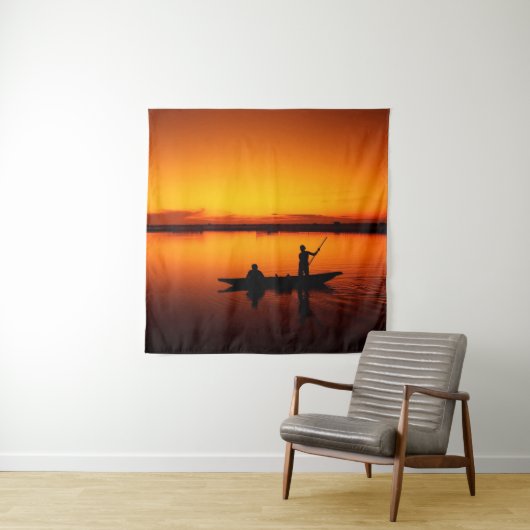 Zonsondergang, Roeiboot Silhouette-16497 Wandkleed (In situ)