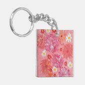 Zonsondergang Roos Bloemen Acryl Vierkante Sleutel Sleutelhanger (Voorkant Links)