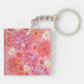 Zonsondergang Roos Bloemen Acryl Vierkante Sleutel Sleutelhanger (Achterkant)