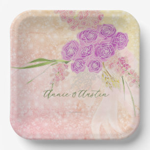 Zonsondergang Roos Coquette Blush strik Boeket SQ. Papieren Bordje
