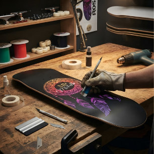Zonsondergang Roze & Paarse Boho Dreamcatcher Aang Persoonlijk Skateboard