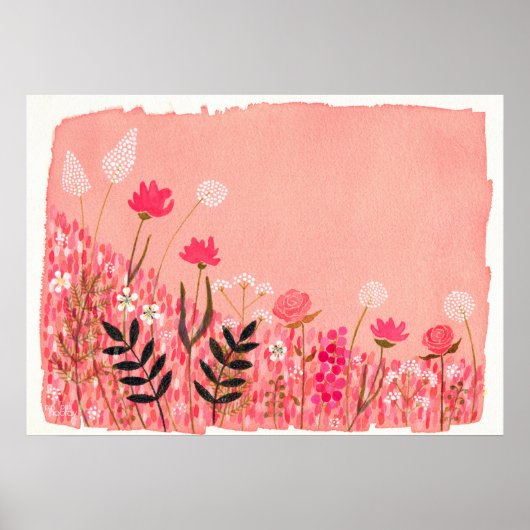 Zonsondergang Roze Wild Field Artiest Waterverf Sc Poster (Voorkant)