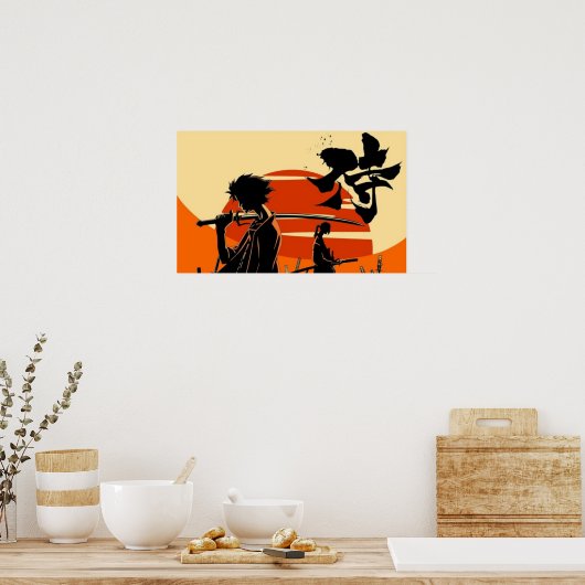 Zonsondergang Samurai Vin Poster (Keuken)