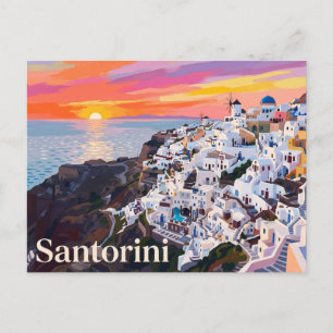 Zonsondergang Santorini Cyclades Griekenland Briefkaart