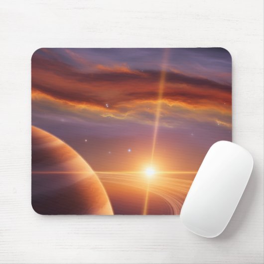 Zonsondergang Saturnus Ringen Kosmische Ruimte Kun Muismat (Met muis)