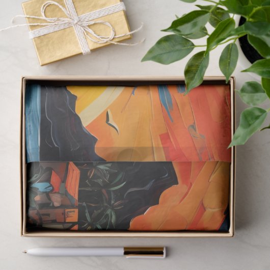 Zonsondergang Scène Oude Stad, Bergen, Zee Tissuepapier (Geschenk)