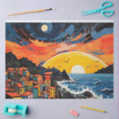 Zonsondergang Scène Oude Stad, Bergen, Zee Tissuepapier (Craft)