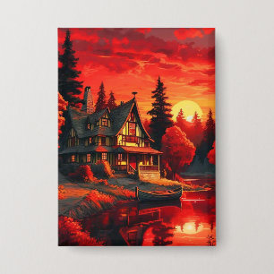 Zonsondergang Schilderen met Cottage en Lake-66633 Button