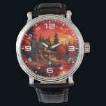 Zonsondergang Schilderen met Cottage en Lake-66633 Horloge<br><div class="desc">Zonsondergang Schilderen met Cottage en Lake-66633</div>