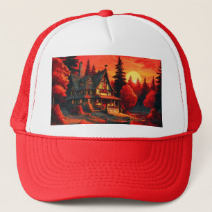 Zonsondergang Schilderen met Cottage en Lake-66633 Trucker Pet