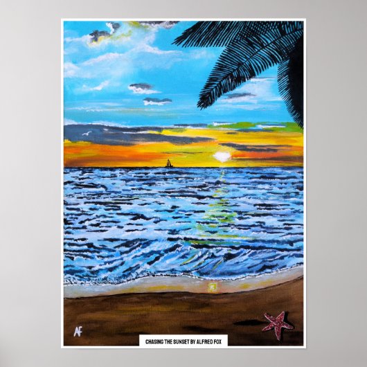 Zonsondergang Schilderij van Alfred Fox Poster (Voorkant)