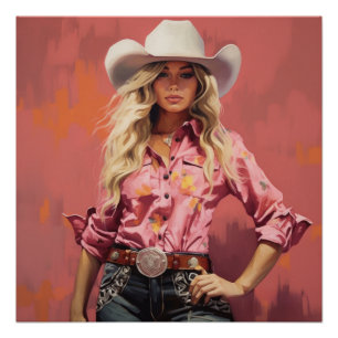 Zonsondergang Serenade: Cowgirl Wall Art Perfect Poster