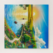 Zonsondergang Sereniteit bij het Merenoords Dorp Legpuzzel (Horizontaal)