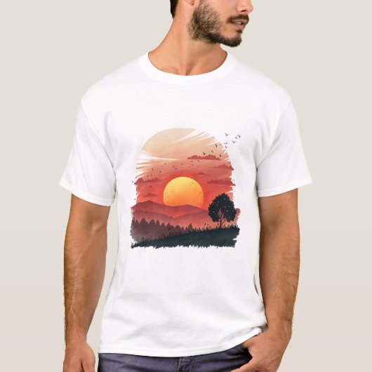 Zonsondergang Sereniteit T-shirt Esthetische Water (Voorkant)
