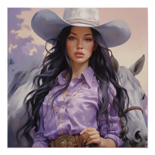 Zonsondergang Serenity: Cowgirl Wall Art Perfect Poster (Voorkant)