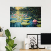 Zonsondergang Serenity: Waterlelies op de vijver Poster (Thuiskantoor)