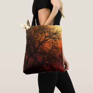 Zonsondergang Silhouet Boom Kunst Tote Bag