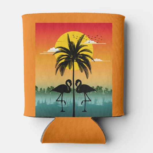 Zonsondergang Silhouet Flamingo Lover Zomer Vibes Blikjeskoeler (Achterkant)