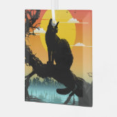 Zonsondergang Silhouet Kat En Boom Glas Ornament (Voorkant links)