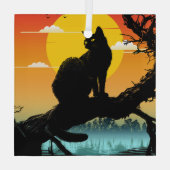 Zonsondergang Silhouet Kat En Boom Glas Ornament (Achterkant)