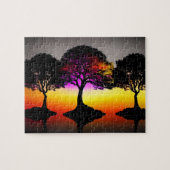 Zonsondergang Silhouet Kunst met Kleurrijke Zonson Legpuzzel (Horizontaal)