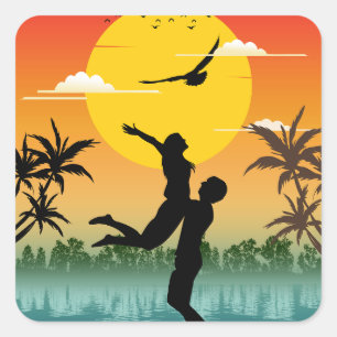Zonsondergang Silhouet Liefhebber Zomer Vibes Roma Vierkante Sticker