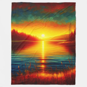 "Zonsondergang silhouetten boven water" Fleece Deken
