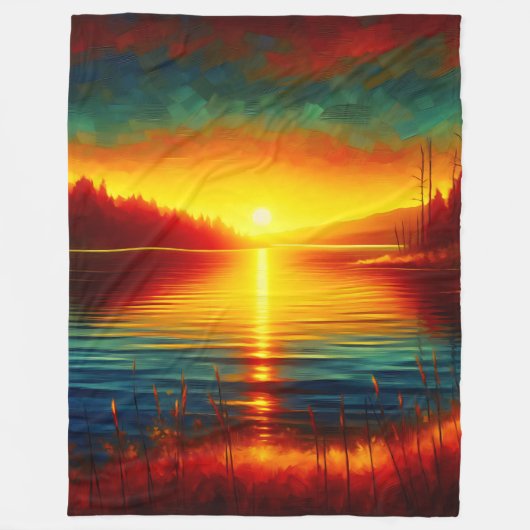 "Zonsondergang silhouetten boven water" Fleece Deken (Voorkant)