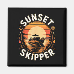 Zonsondergang skipper varen boot ponton meer leven magneet