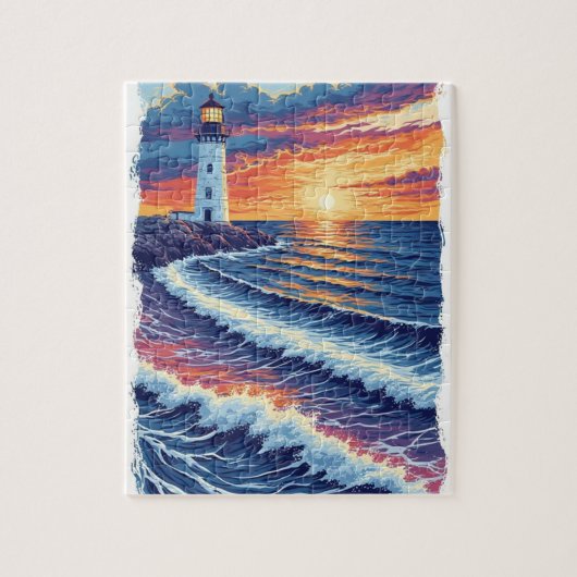 Zonsondergang Sky Vuurtoren Legpuzzel (Verticaal)
