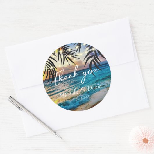 Zonsondergang Slingerlichten Strand Ronde Sticker (Envelop)